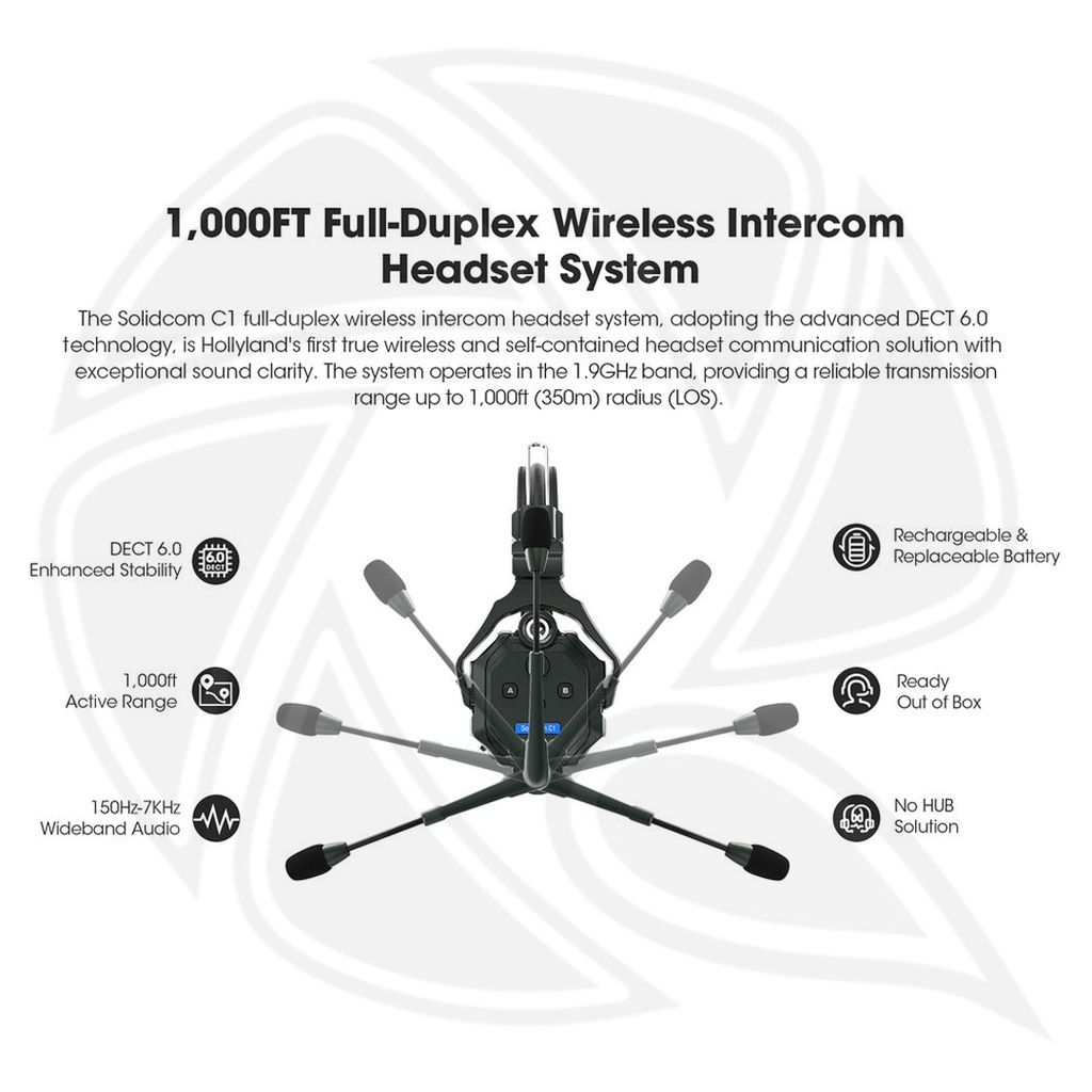 HOLLYLAND Solidcom C1-6S Full-Duplex Wireless DECT Intercom System with 6 Headsets (1.9 GHz)