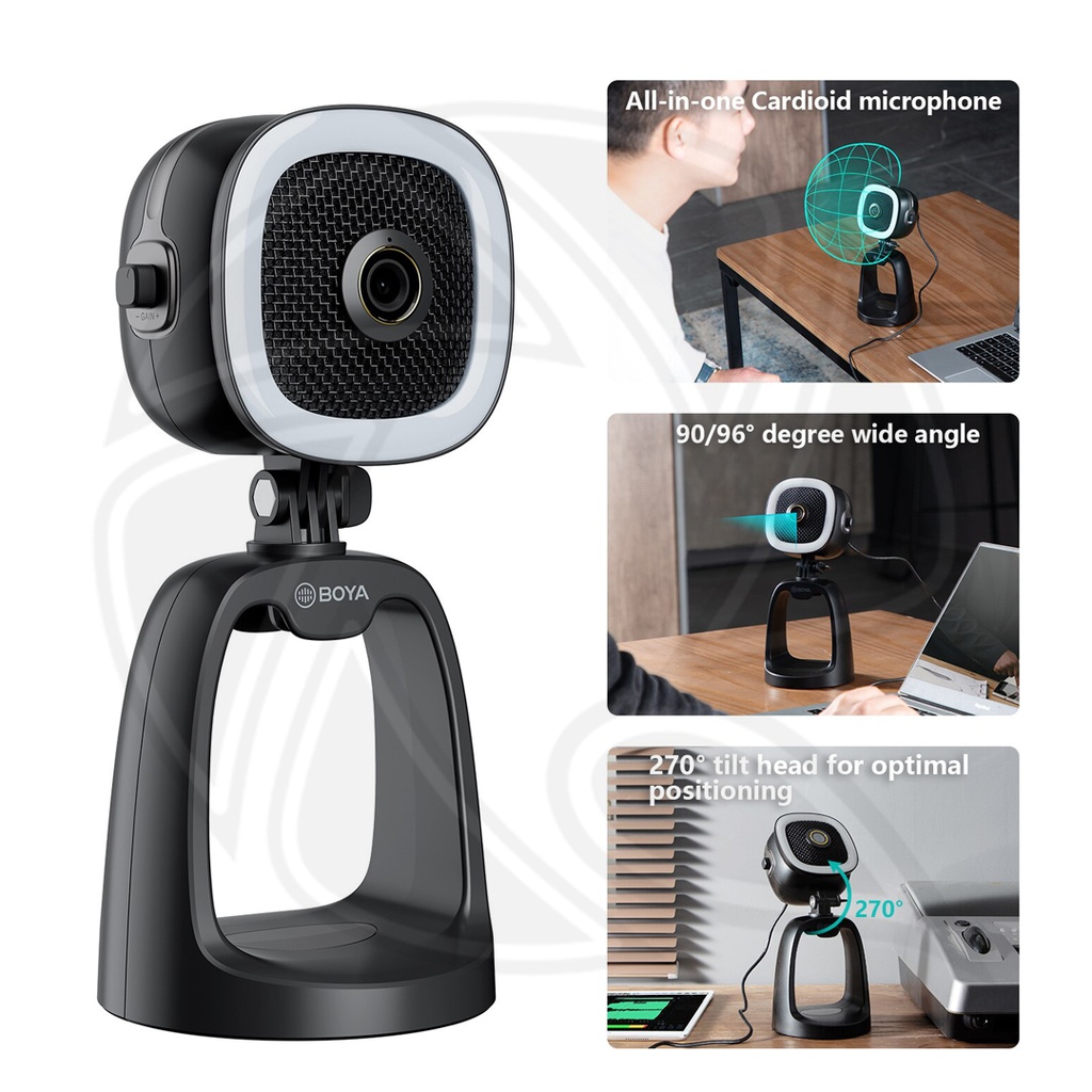 BOYA BY-CM6A All-in-One Full HD 1080p USB Webcam with Mic and LED Ring Light