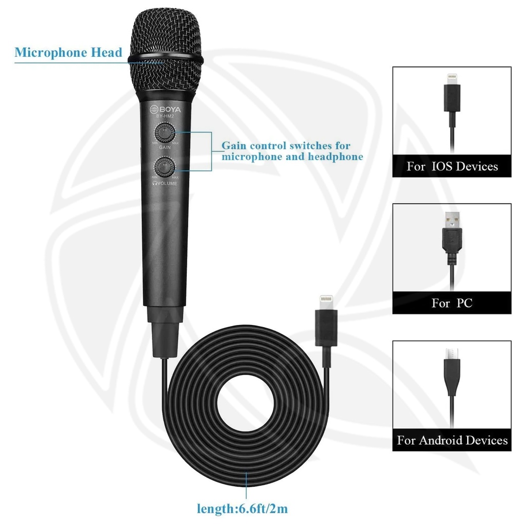 BOYA-BY-HM2 Handheld Microphone (with Mini Tripod / USB Type-C / USB-A / Lightning Audio Cables