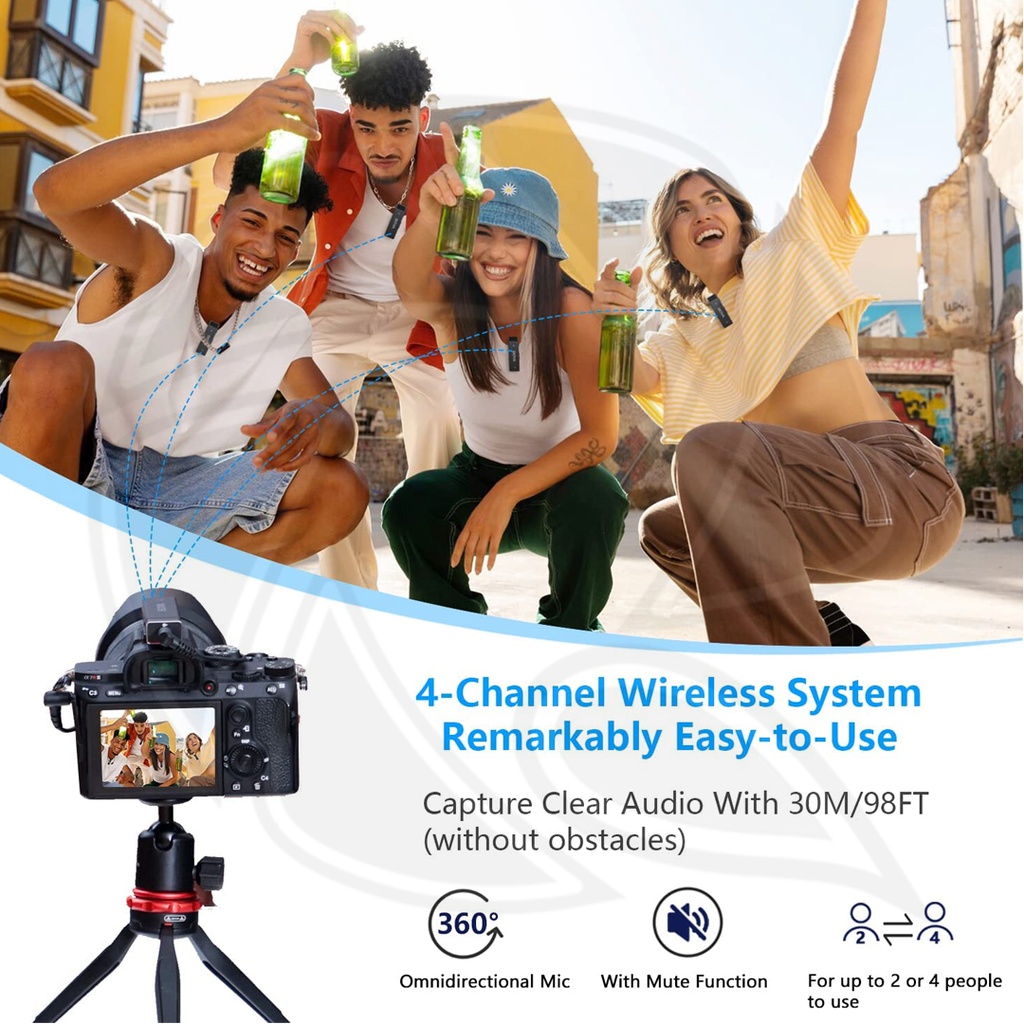 BOYA W4 4-Channel Wireless Lavalier Microphone System, (Neck mic. Wireless)