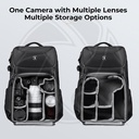 KF13.144 oncept Camera Backpack 20L Large Waterproof Camera Bag with Front HardShell / 15.6" Laptop / Tripod Compartment for Photographers, Black