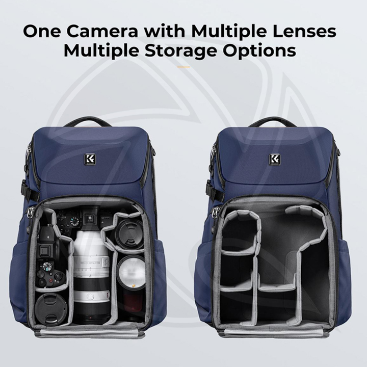 KF13.144V2 Concept Camera Backpack 20L Large Waterproof Camera Bag with Front HardShell / 15.6" Laptop / Tripod Compartment for Photographers, Blue