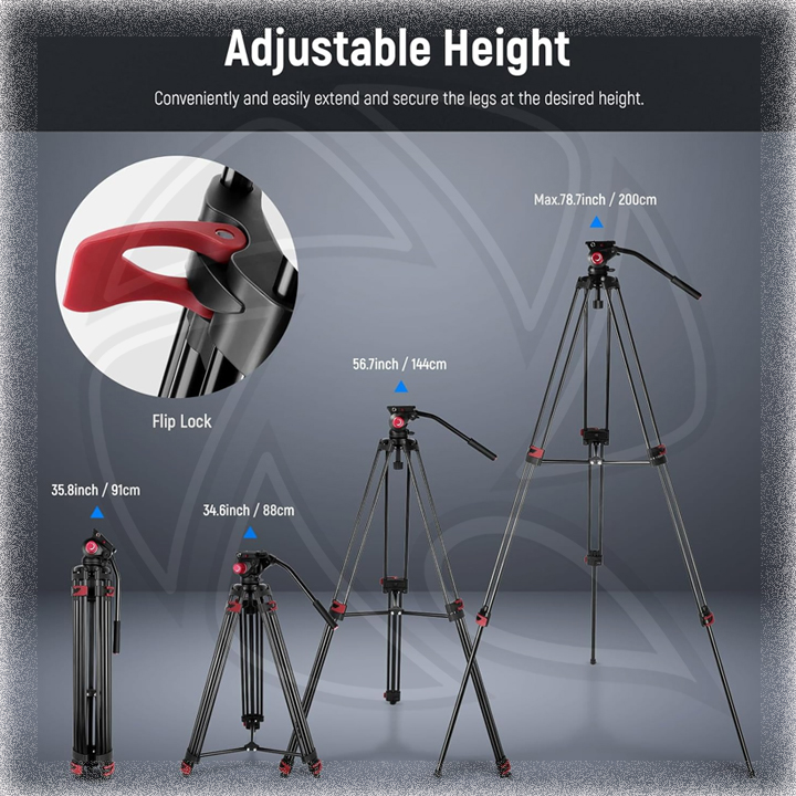 NEEWER 200CM HEAVY DUTY VIDEO TRIPOD WITH FLUID DRAG HEAD(10100651)
