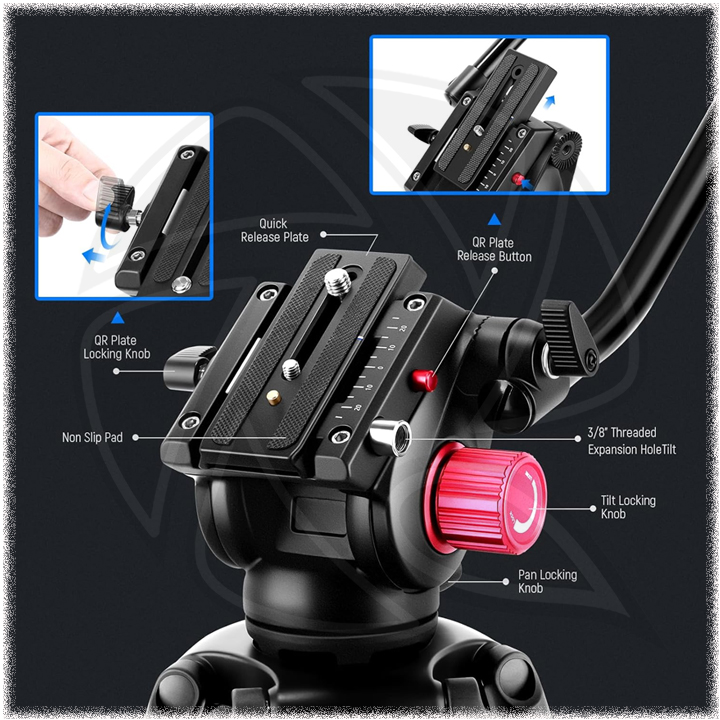 NEEWER 200CM HEAVY DUTY VIDEO TRIPOD WITH FLUID DRAG HEAD(10100651)