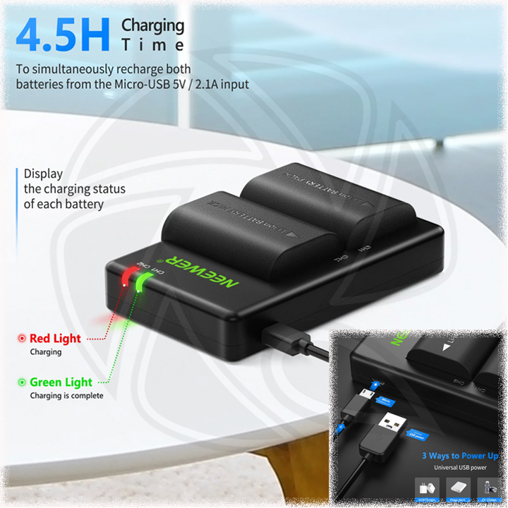 NEEWER 2PCS 2000 MAH LP-E6 BATTERY (BLACK) + DUAL USB CHARGER (10090503)