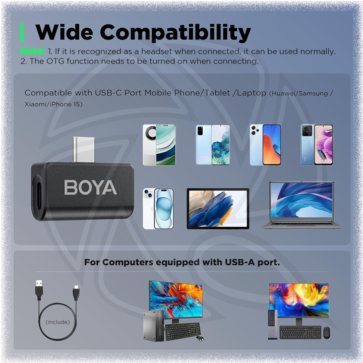 BOYA - Omic-U  2.4GHz Dual-Channel Wireless Microphone System Type-C  (Neck mic. Wireless)