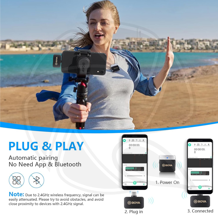 BOYA BY-M1V3 Wireless Microphone System(2.4 GHz) Type-C Dual-Channel  (Neck mic. Wireless)
