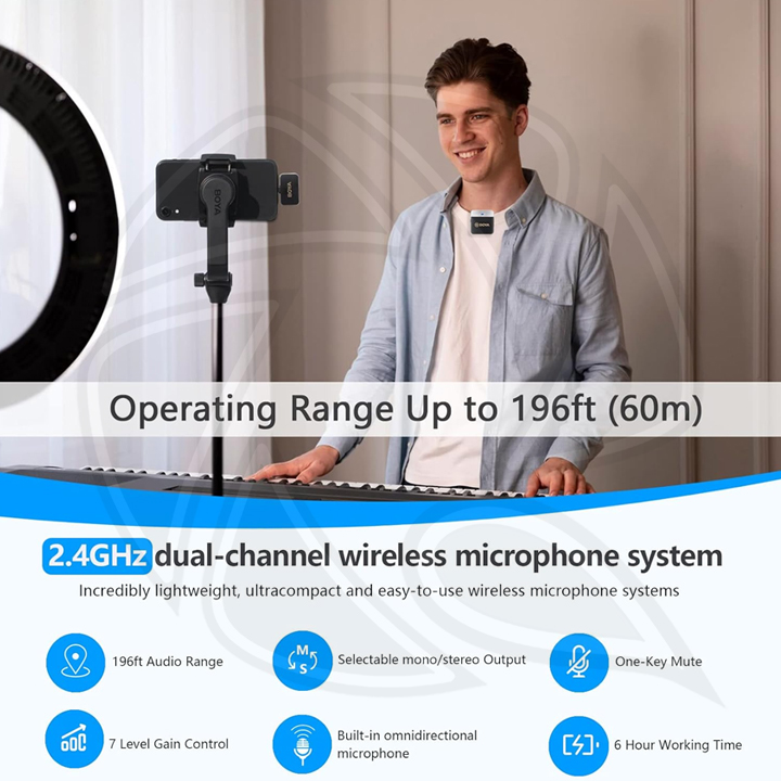 BOYA BY-M1V3 Wireless Microphone System(2.4 GHz) Type-C Dual-Channel  (Neck mic. Wireless)