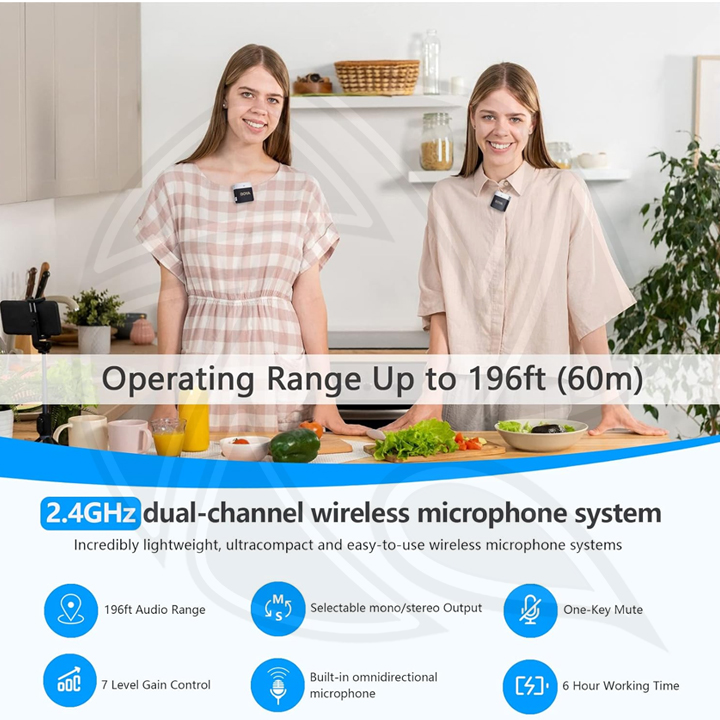 BOYA BY-M1V4 2-Person Wireless Microphone System forType-C Mobile Devices (2.4 GHz)(Neck mic. Wireless)