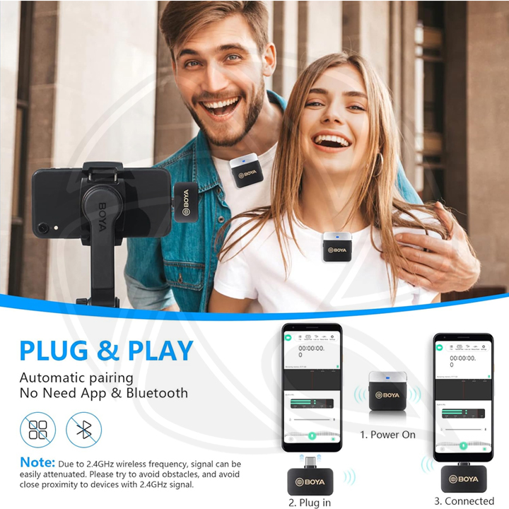 BOYA BY-M1V4 2-Person Wireless Microphone System forType-C Mobile Devices (2.4 GHz)(Neck mic. Wireless)