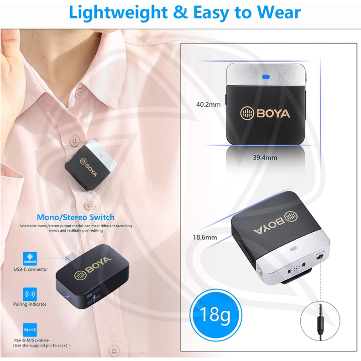BOYA BY-M1V4 2-Person Wireless Microphone System forType-C Mobile Devices (2.4 GHz)(Neck mic. Wireless)