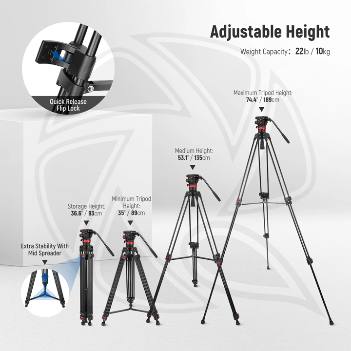 NEEWER PROFESSIONAL VIDEO TRIPOD WITH FLUID HEAD  (10101933)