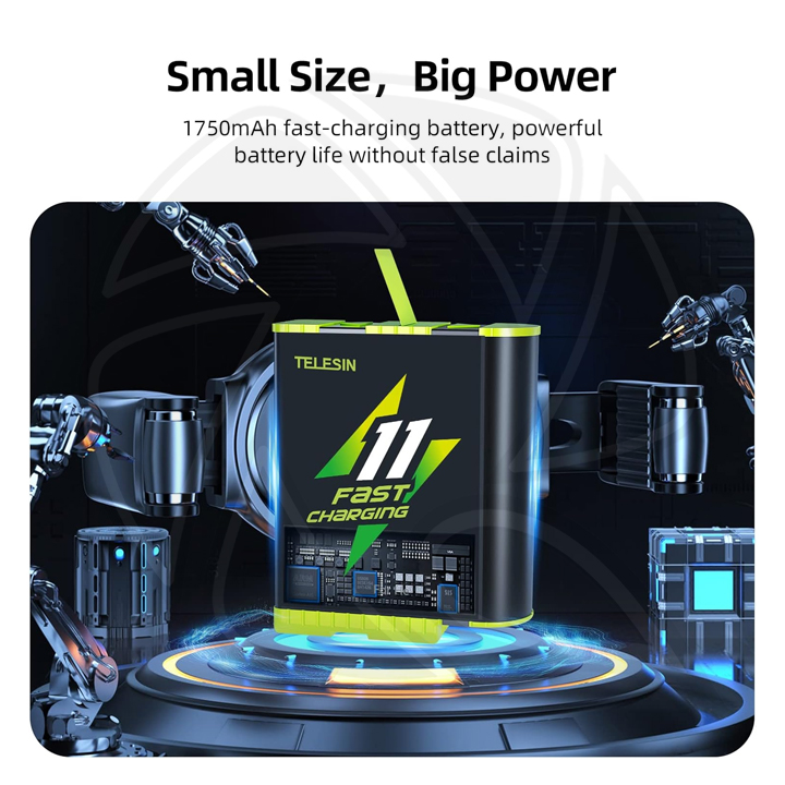 TELESIN Fast charging box with two pcs lithium battery for GoPro Hero 12/11/10/9/GP-FCK-B11