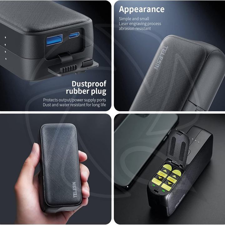 TELESIN Portable power bank for GoPro Hero 12/11/10/9/8/7/6/5 batteries (with built-in 10,000mAh battery cell) /GP-PB-001