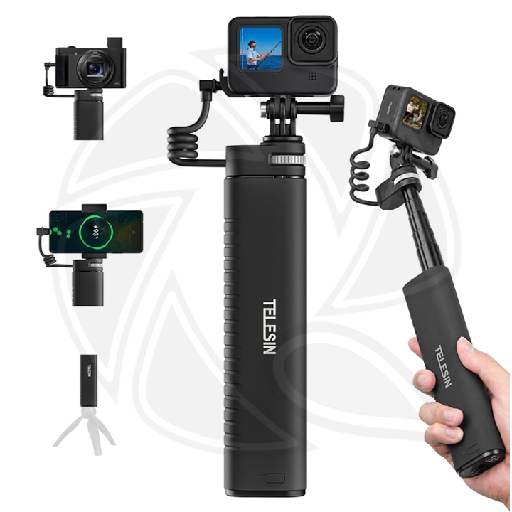 TELESIN Power grip selfie stick for action cameras and cellphones (with built-in 10,000mAh battery cell)/TE-CSS-001