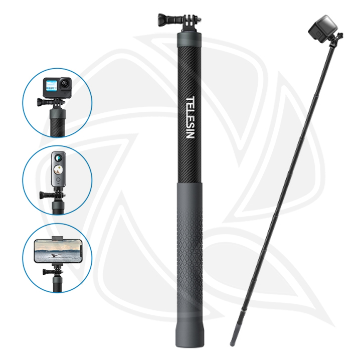 TELESIN The 3rd generation 3.0 meter eccentric tube carbon fiber selfie stick with rubber handle/GP-MNP-300-3
