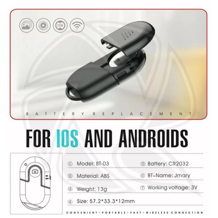 JMARY BT-03 Wireless Selfie Remote Control Phone Camera BT Shutter Button for Smartphone Photos Videos