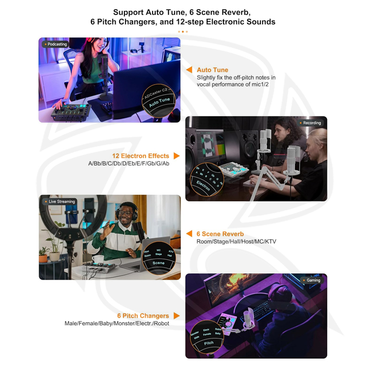 COMICA ADCaster C2 Audio Interface with Individual Control, Voice Changer, Customized Sound Pad and Bluetooth Connection