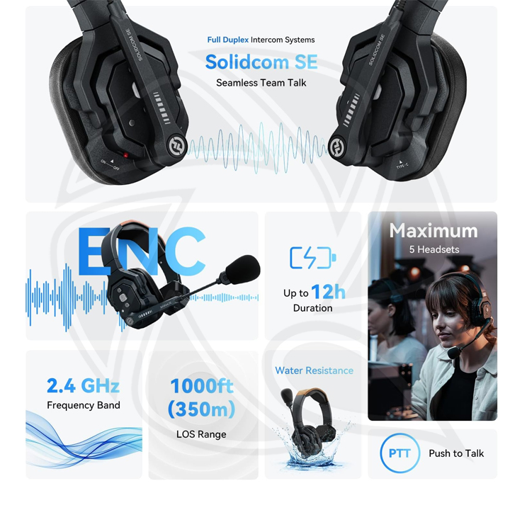 Hollyland Solidcom SE-3S 3-Person Wireless Headset Intercom System