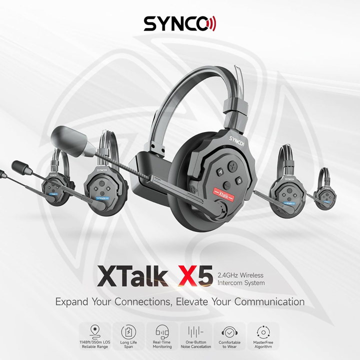SYNCO Xtalk X5 Digital 2.4GHz 5-persin Full Duplex Wireless Intercom Head set System