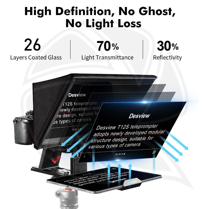 DESVIEW T12S Teleprompter with Remote Control for iPad/Tablet/Smartphone
