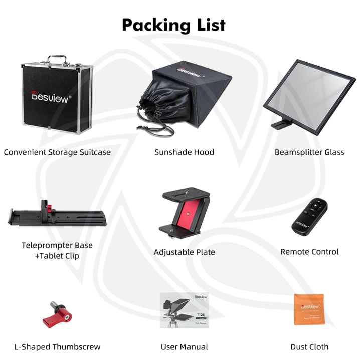 DESVIEW T12S Teleprompter with Remote Control for iPad/Tablet/Smartphone