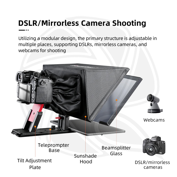 DESVIEW T12S Teleprompter with Remote Control for iPad/Tablet/Smartphone