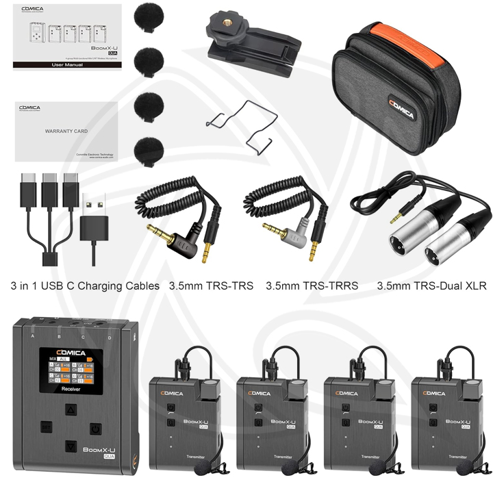 COMICA Boom X-U QUA 4-group Multi-Function Mini UHF Wireless Microphone for Camera&amp; Smartphone
