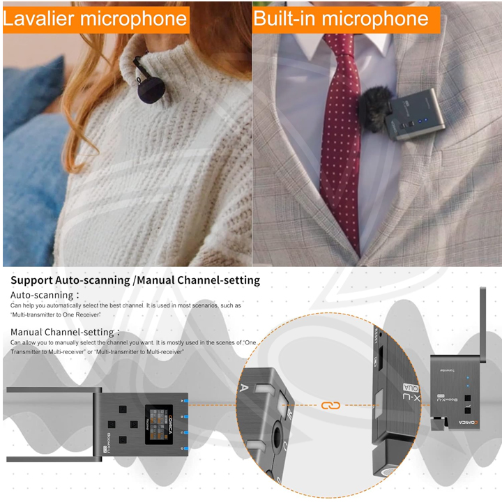COMICA Boom X-U QUA 4-group Multi-Function Mini UHF Wireless Microphone for Camera&amp; Smartphone