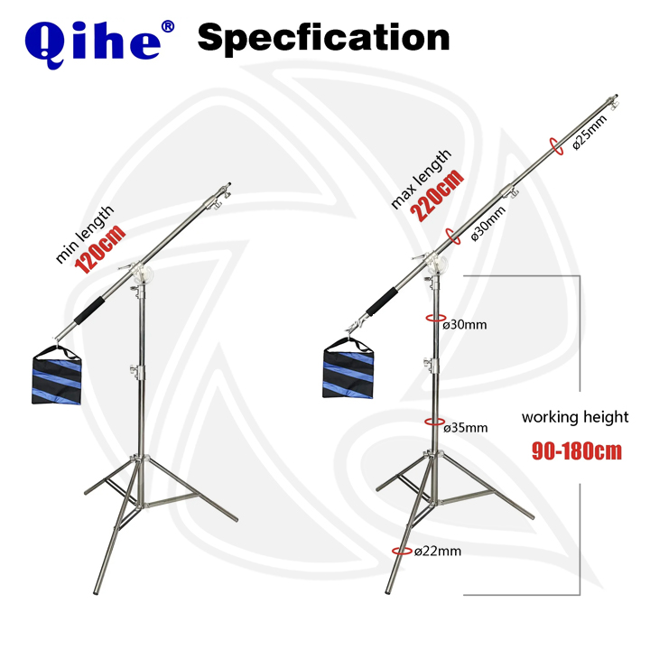 QIHE J2188S  Stainless Steel Tripod C Stand 200cm
