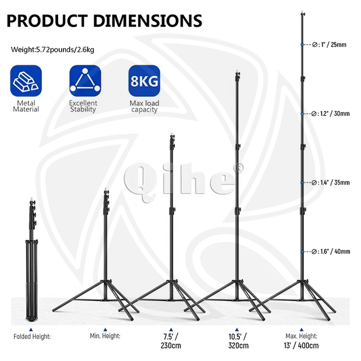 QIHE J388C Air Cushion Light Stand 400cm Photography Tripod Stand for LED Light,Studio Flash