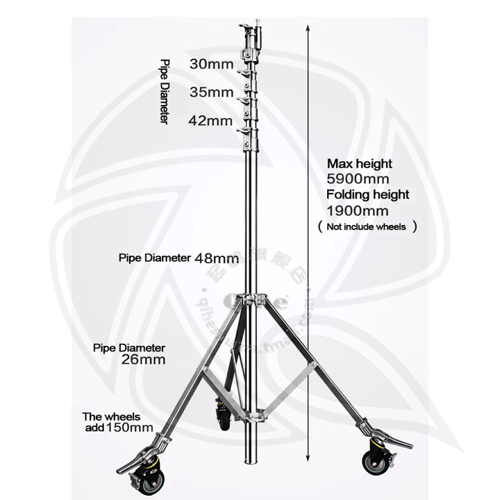 QIHE J5800 5.8m Professional Tripod photography led video studio light camera stainless steel wheeled