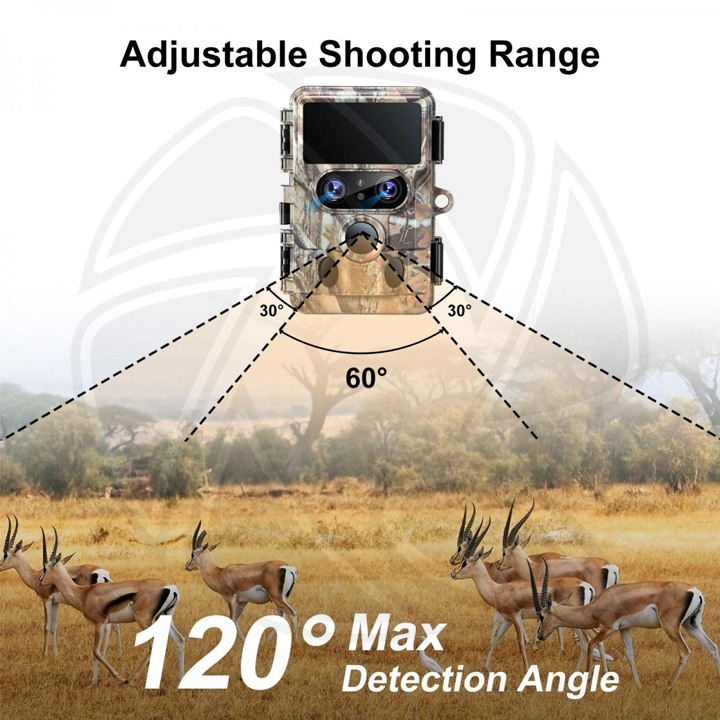KF135.136 4K Trail Camera Dual Lens Starlight Night Vision 48MP WiFi Bluetooth Game Camera, 120° Detection 0.3s Trigger, IP66 Waterproof for Wildlife Monitoring