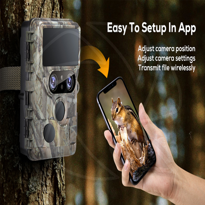 KF135.136 4K Trail Camera Dual Lens Starlight Night Vision 48MP WiFi Bluetooth Game Camera, 120° Detection 0.3s Trigger, IP66 Waterproof for Wildlife Monitoring