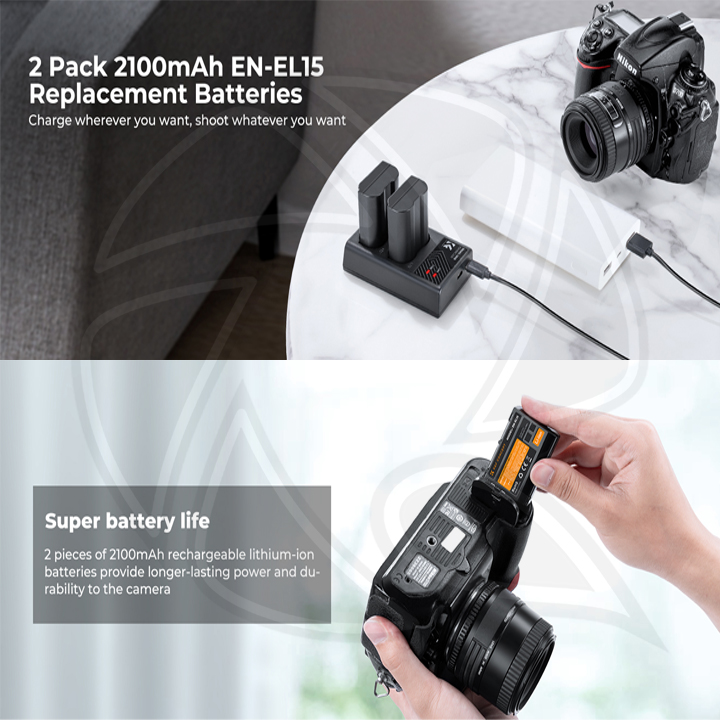 KF28.0012 EN-EL15 EN-EL15A EN-EL15B 2 Pack Battery and Charger for Nikon
