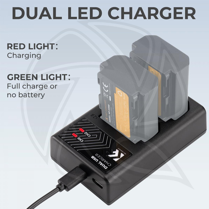 KF28.0010 NP-FZ100 Battery Charger, Dual Slot Quick Charger for Sony Alpha
