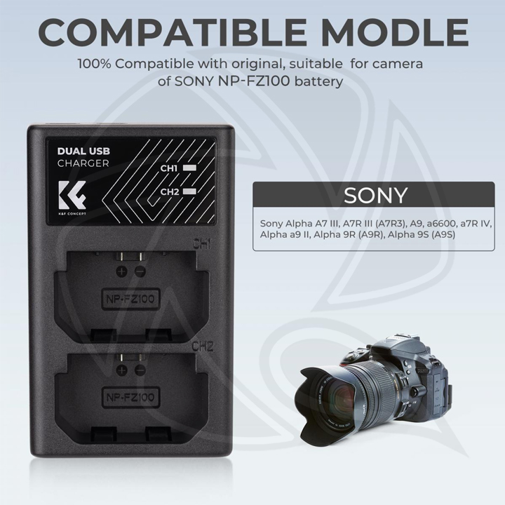 KF28.0010 NP-FZ100 Battery Charger, Dual Slot Quick Charger for Sony Alpha
