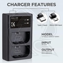 KF28.0007 LP-E6/LP-E6N/LP-E6NH Battery Charger, Dual Slot Quick Charger for Canon