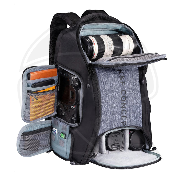 KF13.164 Concept Camera Backpack 25L Large Capacity Camera Bag for Photographers with Raincover Camera Case with 15.6 Inch Laptop Compartment Compatible for Canon/Nikon/Sony/DJI Mavic Drone - Backpack 25L Nature Wander 08 (Grey）