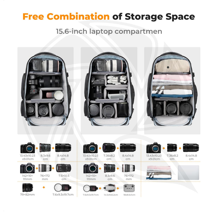 KF13.164 Concept Camera Backpack 25L Large Capacity Camera Bag for Photographers with Raincover Camera Case with 15.6 Inch Laptop Compartment Compatible for Canon/Nikon/Sony/DJI Mavic Drone - Backpack 25L Nature Wander 08 (Grey）