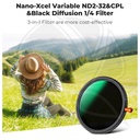 KF01.2928V2 82mm Variable ND2-32 (1-5 Stops) &amp; Circular Polarizing Filter CPL &amp; Black Mist 1/4 3 in 1 HD Lens Filter with 28 Multi-Coated for Camera Lenses Nano-Xcel Series