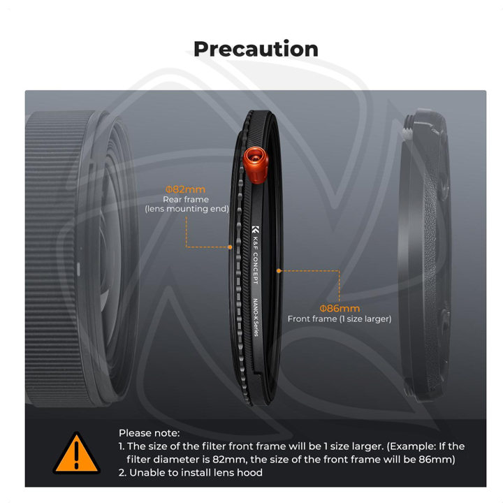 KF01.2928V2 82mm Variable ND2-32 (1-5 Stops) &amp; Circular Polarizing Filter CPL &amp; Black Mist 1/4 3 in 1 HD Lens Filter with 28 Multi-Coated for Camera Lenses Nano-Xcel Series