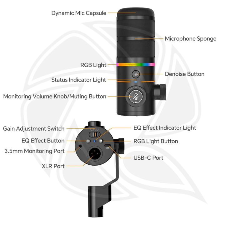 COMICA EJOY D10 PRO (A) RGB Cardioid Dynamic Wireless Microphone/Wired (XLR/Type-C)