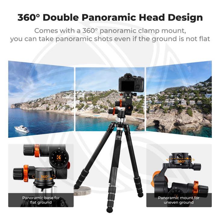 KF31.127Concept Geared Tripod Head, 360°Panoramic 3-Way Ballhead with Quick Release Plate, 6KG Load-bearing for Macro, Star Shooting, Commercial Photography