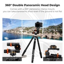 KF31.127Concept Geared Tripod Head, 360°Panoramic 3-Way Ballhead with Quick Release Plate, 6KG Load-bearing for Macro, Star Shooting, Commercial Photography