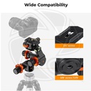 KF31.127Concept Geared Tripod Head, 360°Panoramic 3-Way Ballhead with Quick Release Plate, 6KG Load-bearing for Macro, Star Shooting, Commercial Photography