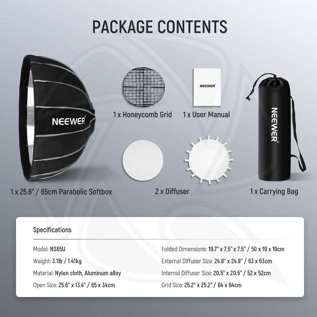 NEEWER  NS65U 65cm 16 Ribs Umbrella Quick Release softbox with Honycomb  Grid (10102479)