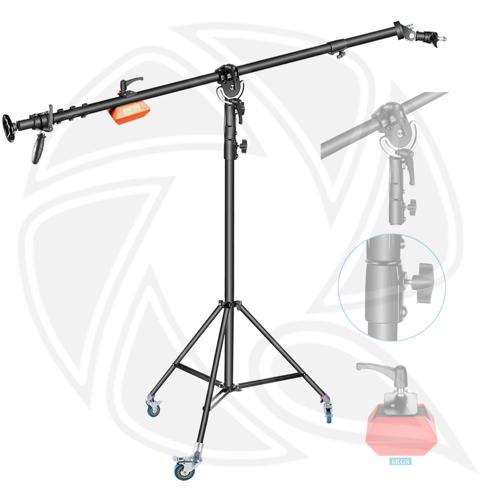 LIFE OF PHOTO M116-1126F Heavy Duty Boom Light Stand with Boom Arm weheel 223.5cm