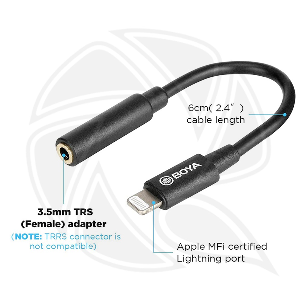BOYA BY-K8 Female 3.5mm TRS Microphone Adapter Cable to iOS