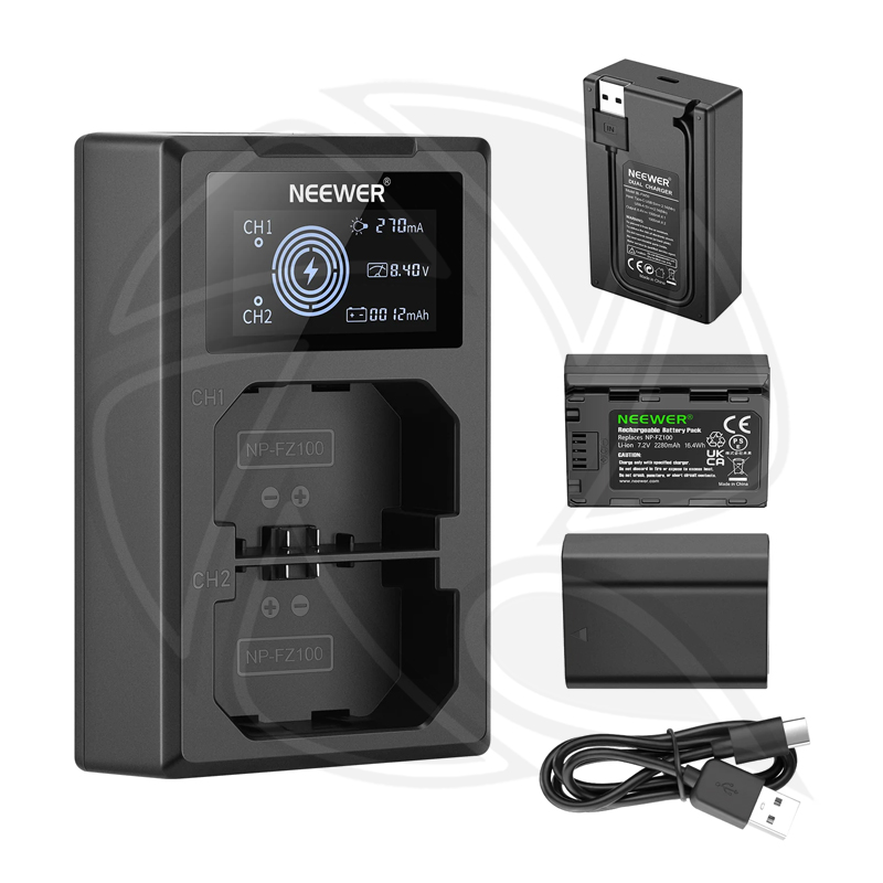 NEEWER NP-FZ100 SONY 2 REPLACEMENT BATTERY 7.2v 2280mAh with CHARGER SET(10103232)